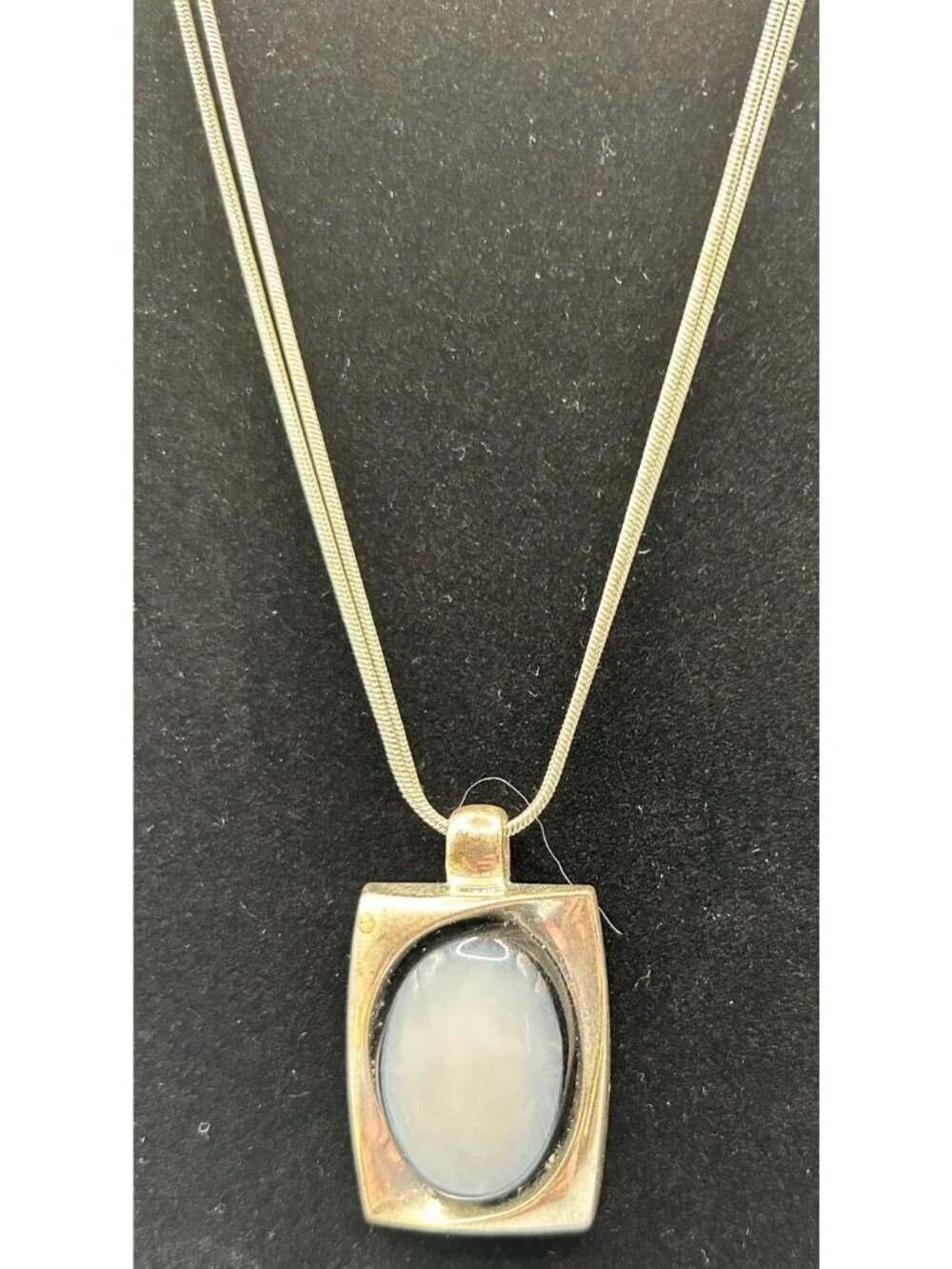 Vintage Cabochon Styled Glass Gemstone Pendent Double Gold Tone Chain Necklace